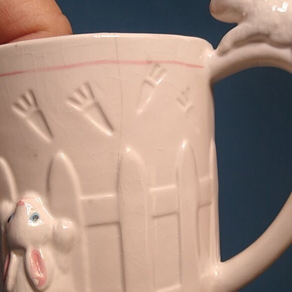 Vintage Twain LTD Rabbits on Fence White Ceramic Bunny Mug - Picture 5 of 9